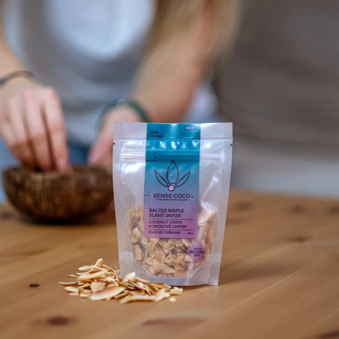 Sense Coco Bio kokosové chipsy slaný javor 40 g
